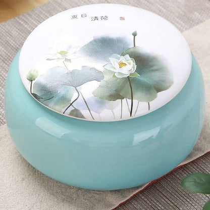 13cm Ceramic Lotus Pattern Tea Caddy Ceramic Puer Tea Jar Portable Tea Set