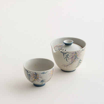 Portable Tea Set Ceramic Handpainted Tea Pot With Infuser Lid Matching Tea Cup