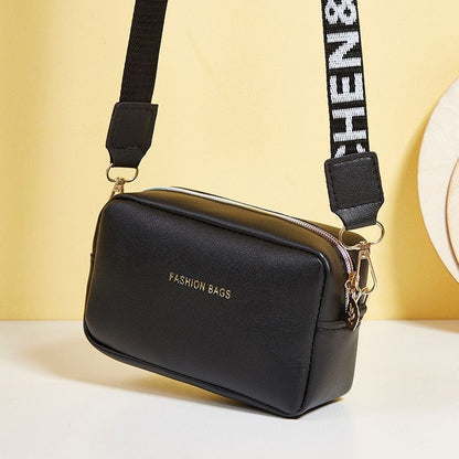Simple Style Small Shoulder Bag Solid Color Leather Wide Strap Crossbody Handbag