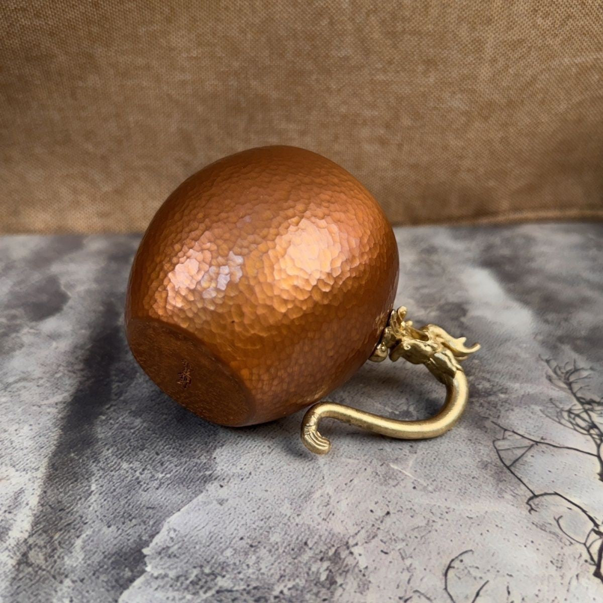 Chinese Handmade Hammered Copper Dragon Egg Cup 160ml Tea Coffee Mug