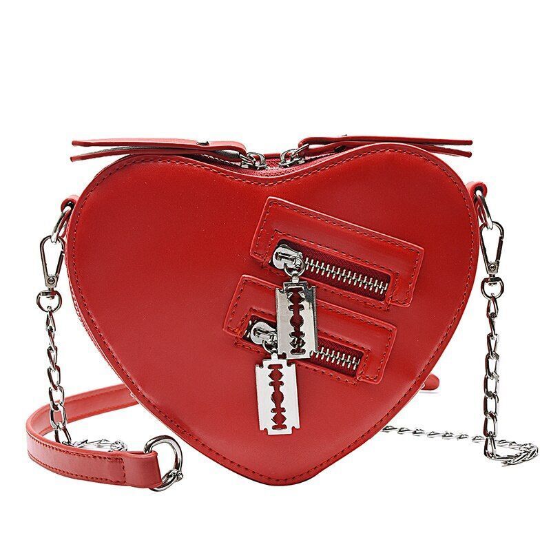 Gothic Heart Blade Zipper Chain Crossbody Bags Shoulder Purse Handbags Wallet