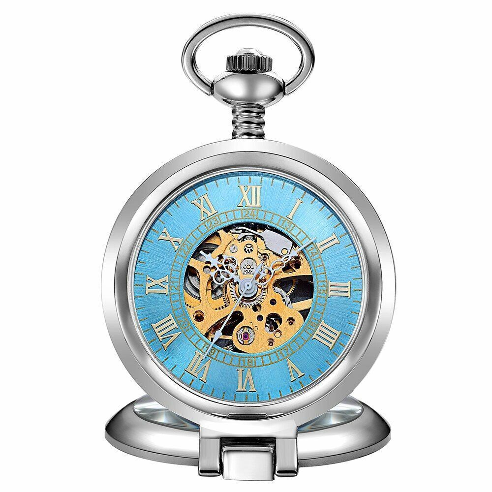 Retro Hollow Pocket Watch Mechanical Hand Wind With Fob Chain For Men And Women