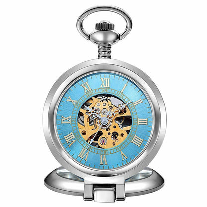 Retro Hollow Pocket Watch Mechanical Hand Wind With Fob Chain For Men And Women