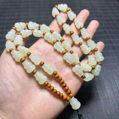 Natural Jade Gourd Pendant Necklace Hand Carved Jade Beaded Chain Jewelry