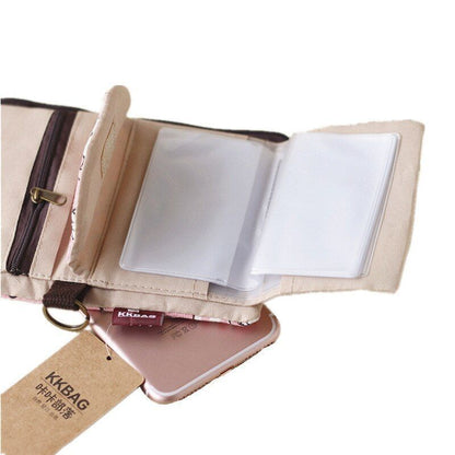 Handmade 3 Fold Fabric Wallet Short Zipper Purses Multi-function Bag Card Holder