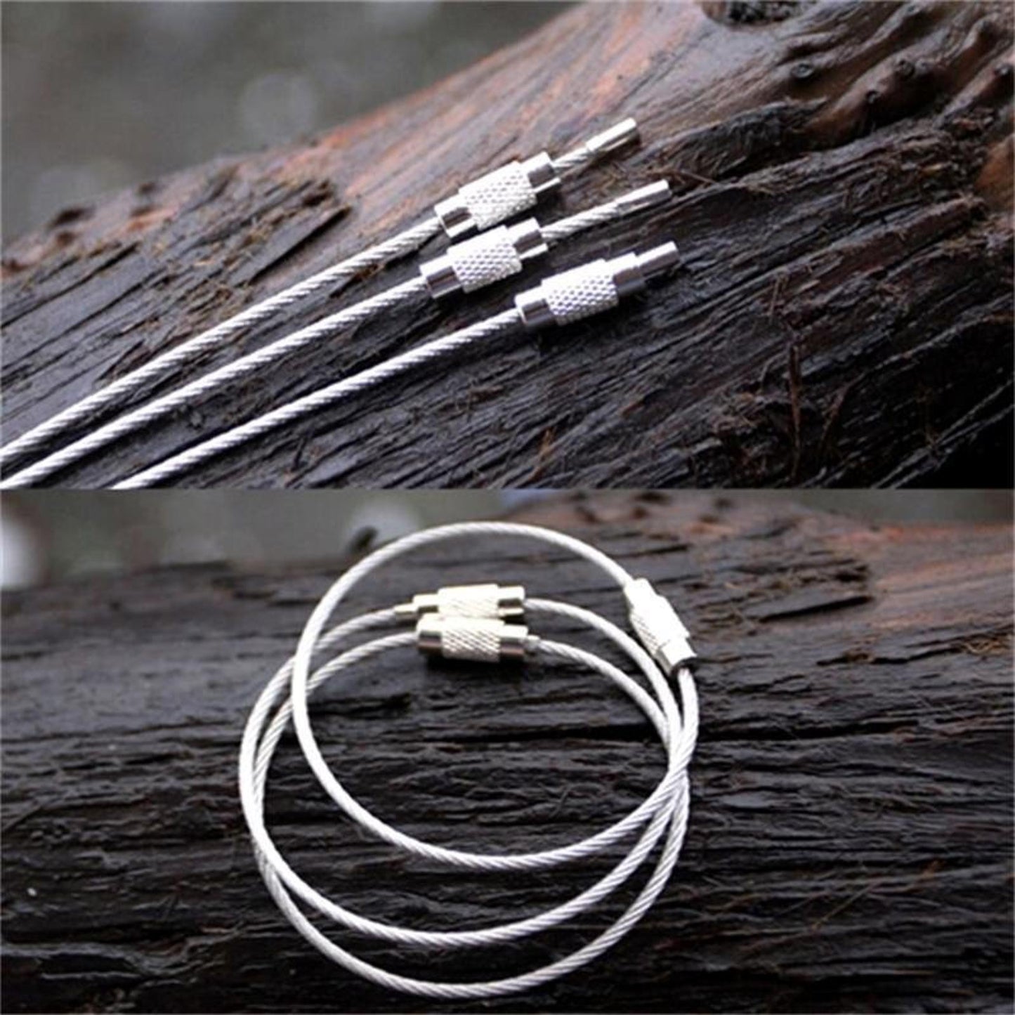 Screw Locking Stainless Steel Wire Keychain Cable Rope Key Holder 20Pcs