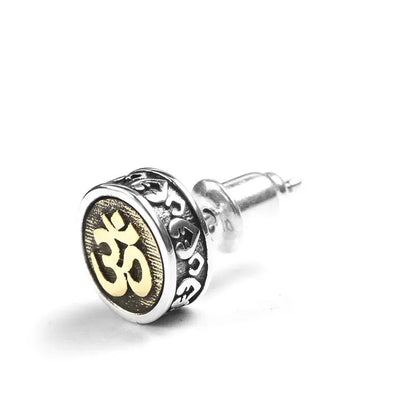 2pc Om Mandala Stud Earrings for Retro Religious Style Six Characters Buddhist