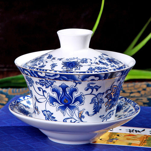 Chinese Tea Cup Gaiwan Tureen Porcelain Handpainted Flower Ceramic Tea Bowl Lid