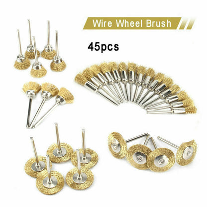 45Pack 3mm Steel Wire Wheel Polishing Mix Brush Tool Dremel Rotary Shank Tool