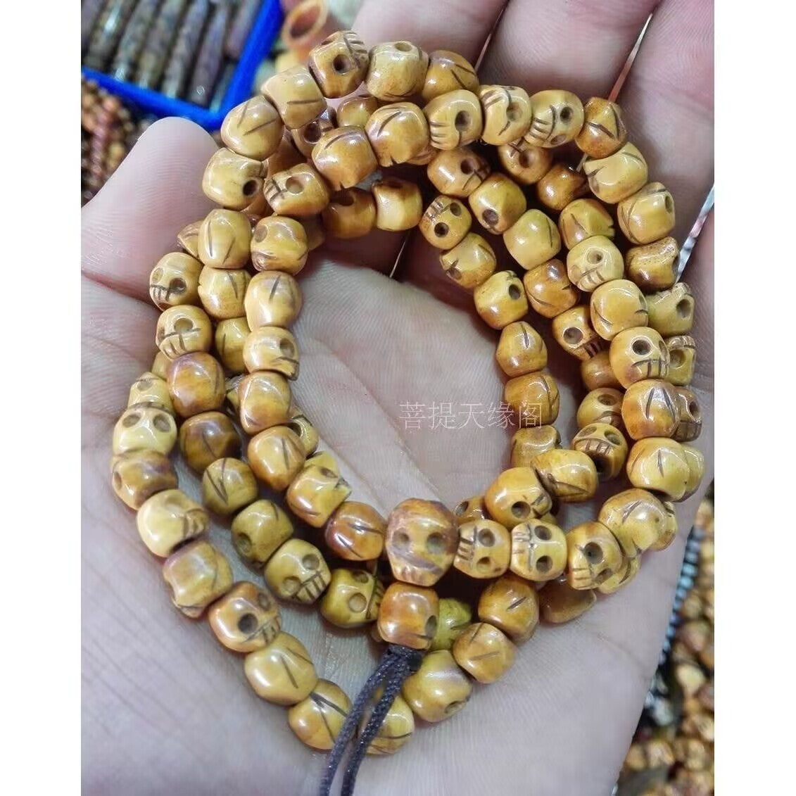 Vintage 108 Bead Buddhism Tibetan Yak Bone Skull Meditation Prayer Mala Necklace