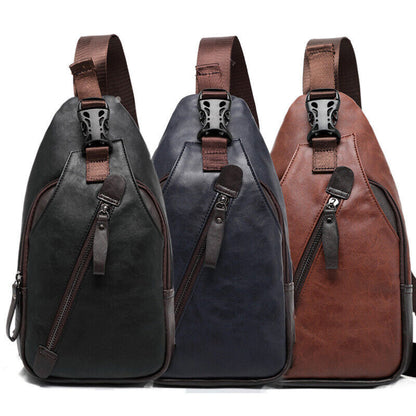 Men's Sling Backpack Faux Leather Crossbody Chest Bags Casual Daypack Sport Bags