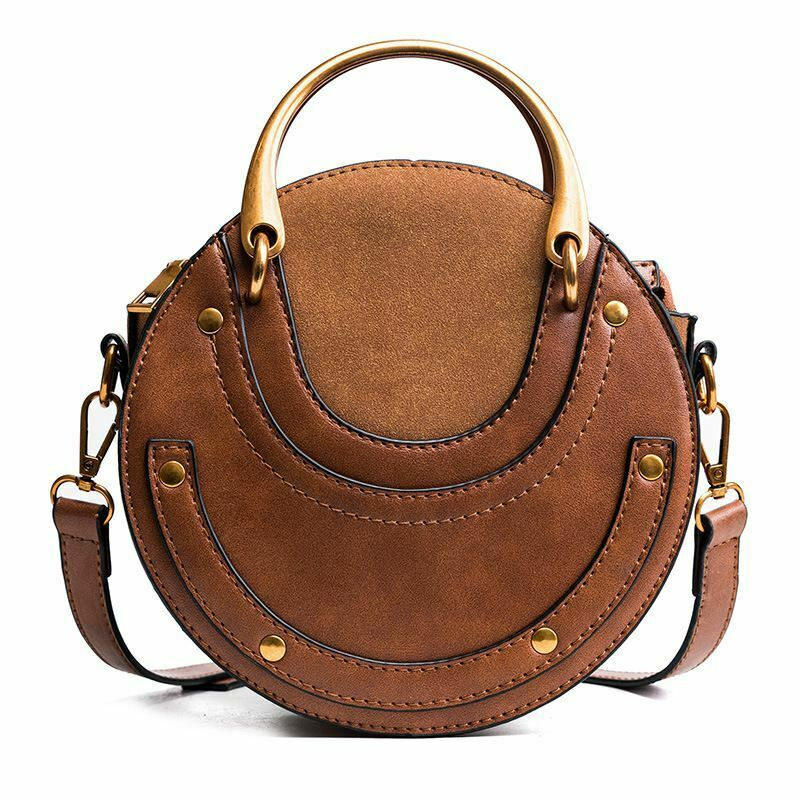 Circular Scrub Womens Ladies Leather Bags Small Round Lady Shoulder Bags Handbag