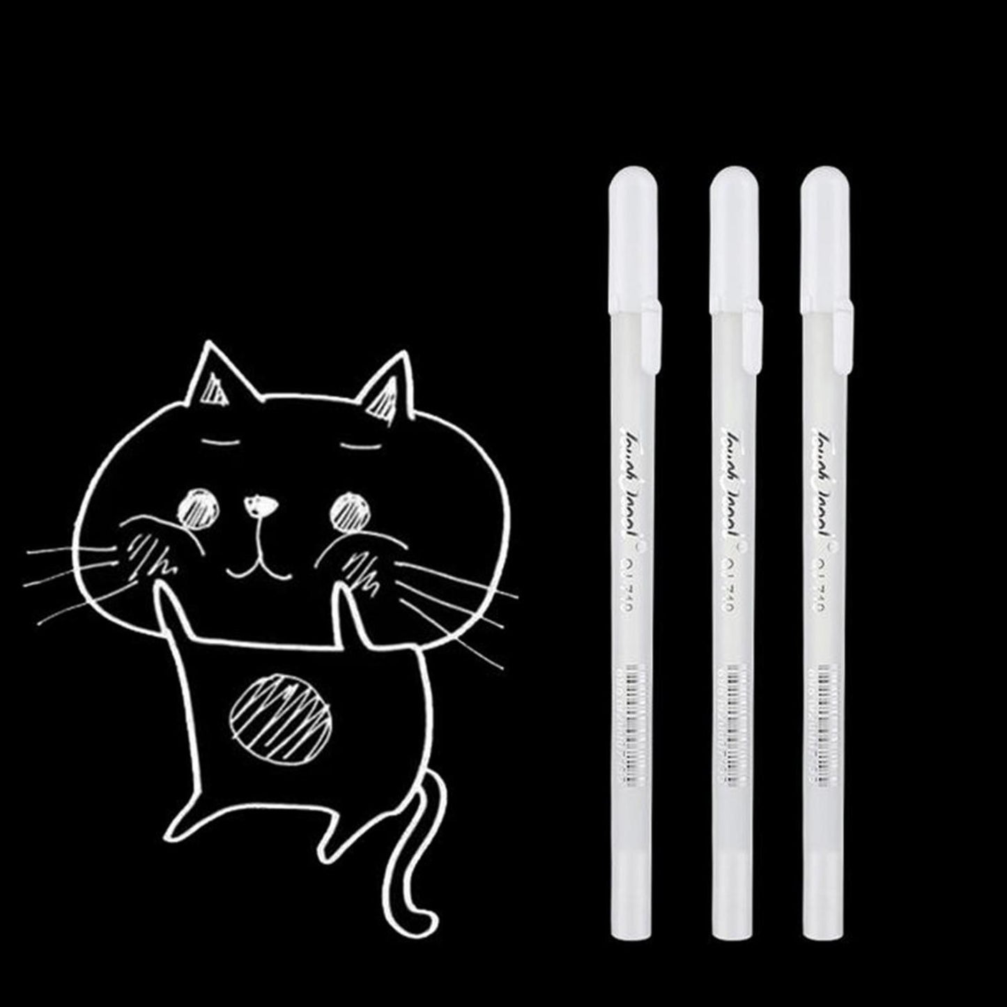 3Pack White Gel Ink Marker Pen Drawing Art Painting Tool 0.8MM Super-Smooth