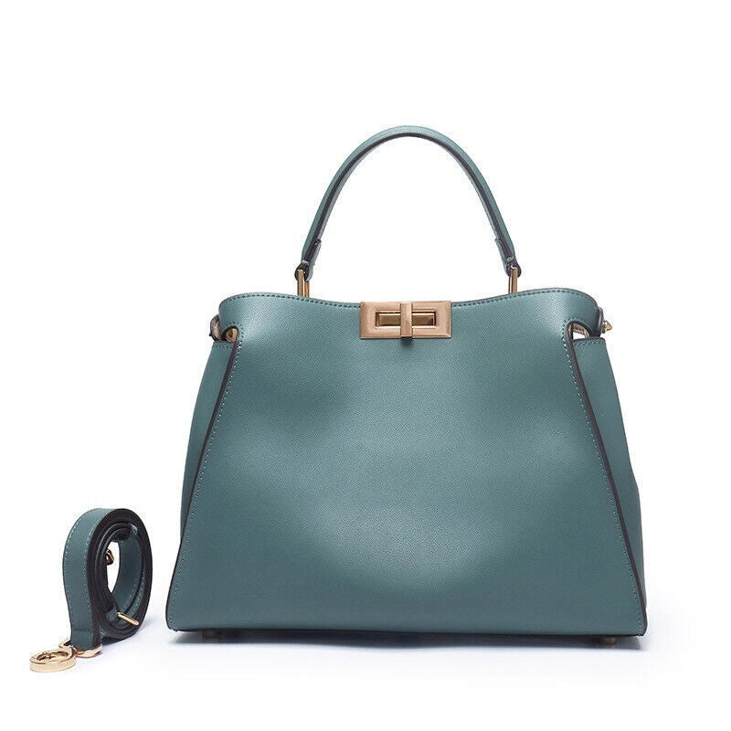 28/32cm Trapezoid Real Leather Tote Handbag Purse Fashion Shoulder Bag Briefcase