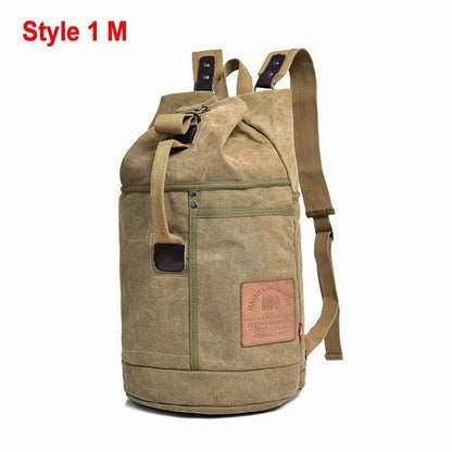 Tactical Bucket Canvas Backpack Letter Bag Outdoor Travel Climbing Round Pack L