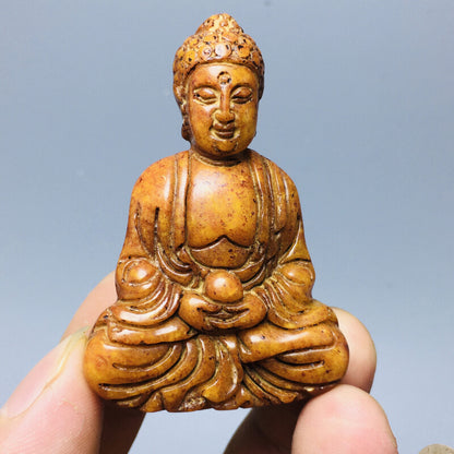 Old Chinese natural yellow jade hand-carved statue joss pendant 1pcs