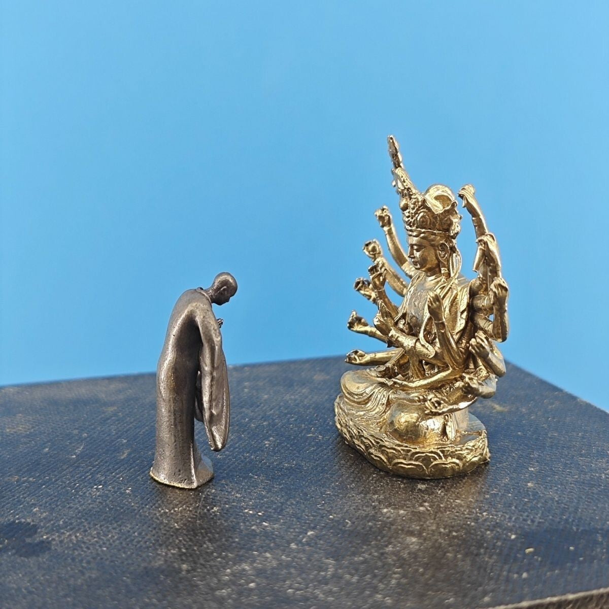 Solid Brass Monk Bodhisattva Small Statue Micro Landscape Bonsai Rockery Decor