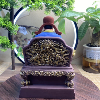 8" Hand Painting Boxwood Wenchang Dijun Emperor Statue Wen Chang Wang King God