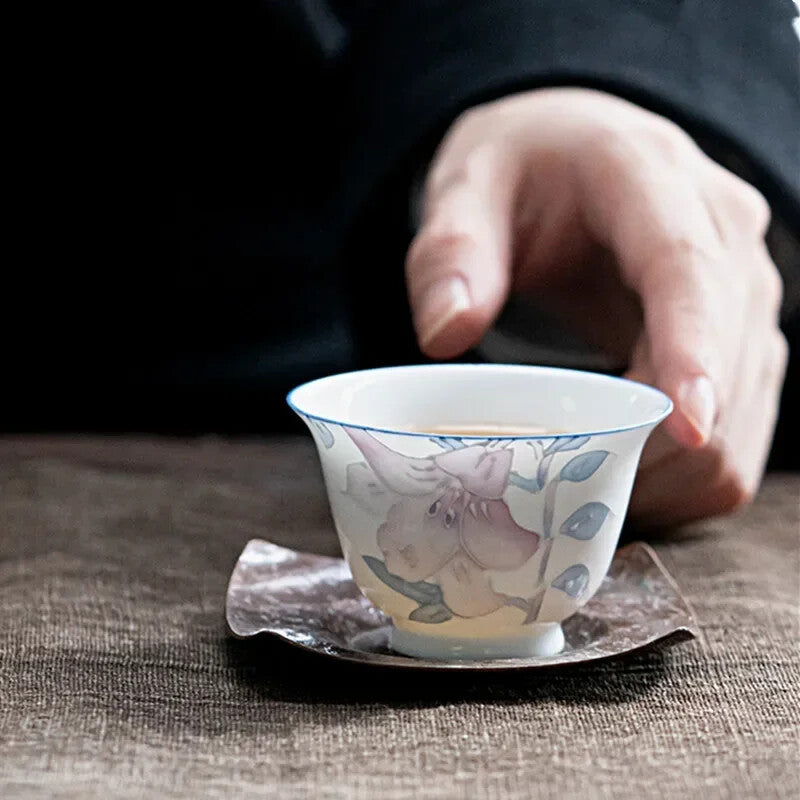 Chinese Hand-painted Ceramic Teacup Three-dimensional Relief Flowers Tea Set