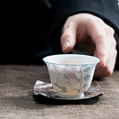 Chinese Hand-painted Ceramic Teacup Three-dimensional Relief Flowers Tea Set