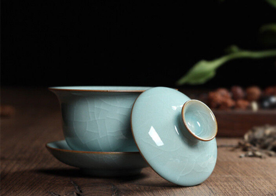 Longquan Celadon Gaiwan Porcelain Tea Bowl Lid Cup Saucer Covered Bowls New