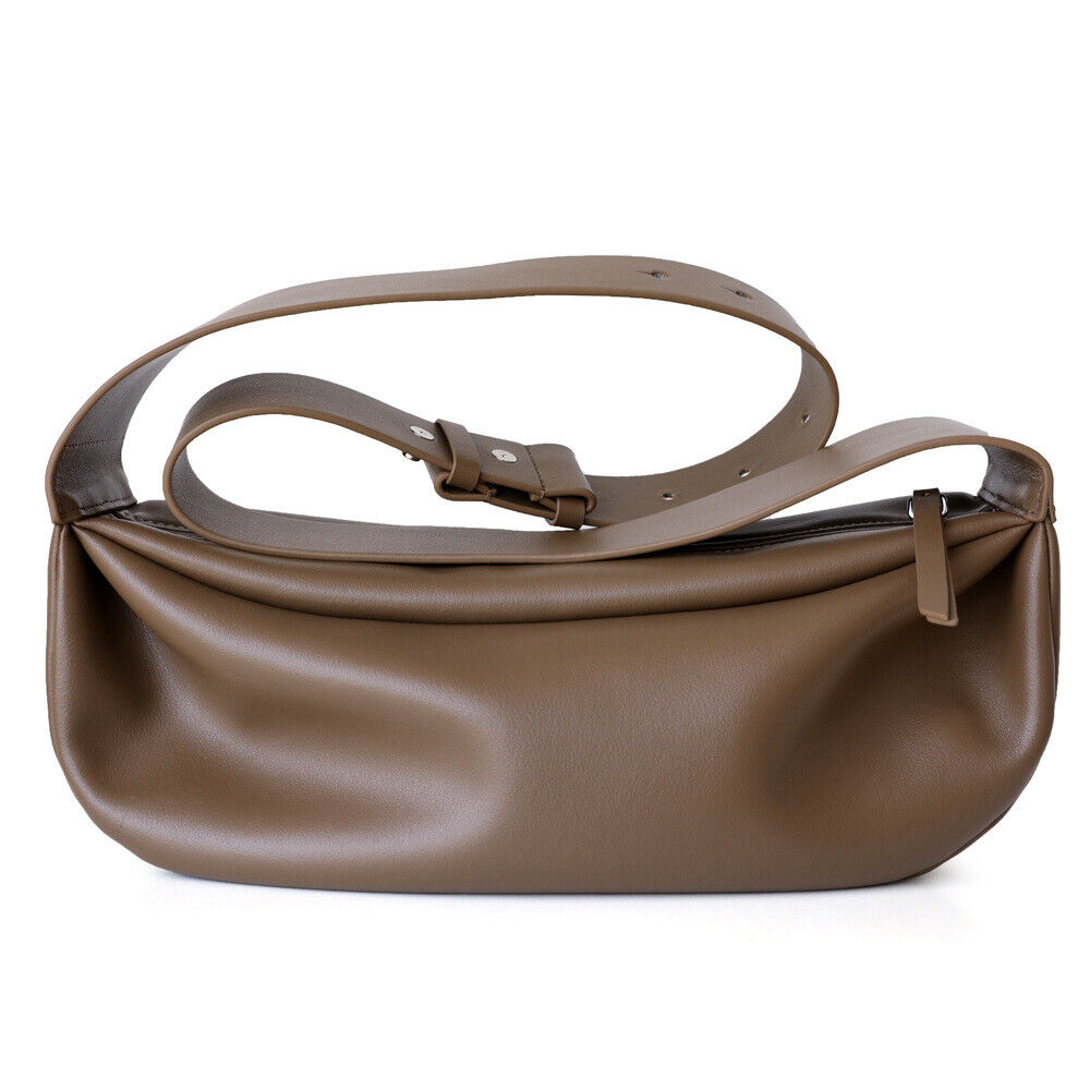 Wide Strap Real Leather Shoulder Bag Draped Pouch Crossbody Sling Bag Purse Hobo