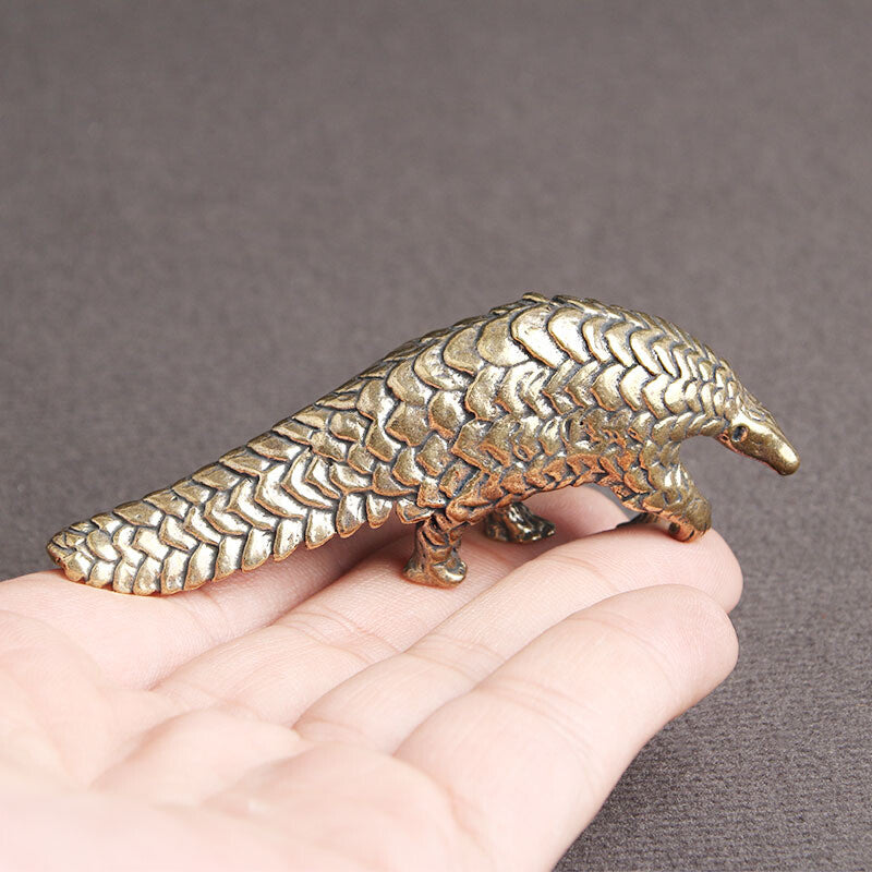 Brass Pangolin Table Top Ornament Animal Micro-Carved Tea Pet Decoration Antique