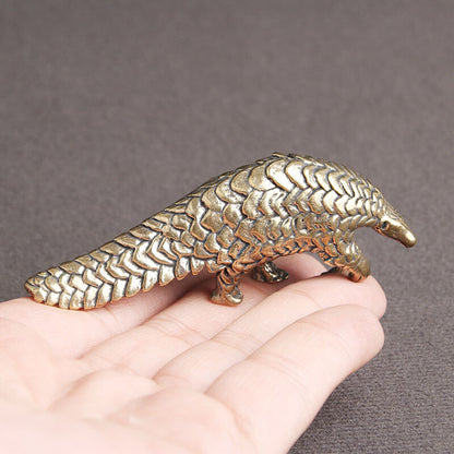 Brass Pangolin Table Top Ornament Animal Micro-Carved Tea Pet Decoration Antique