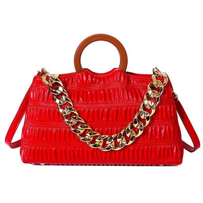 Thick Chain Shell Bag Synthetic Leather Crossbody Purse Wooden Handle 17*33*8 CM