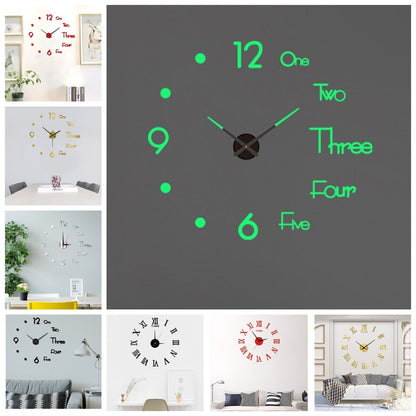 DIY Wall Clocks Creative Acrylic Punch-Free Luminous Living Room Home Decor 16in
