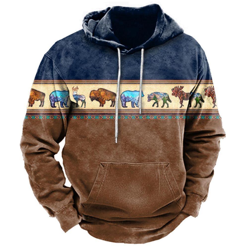 Vintage Indian Style Men's Hoodie Hooded Sweatshirt Unisex Harajuku Pullover 202