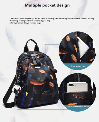 Anti-thief Feather Print Backpack Oxford Cloth Waterproof Travel Schoolbag Large