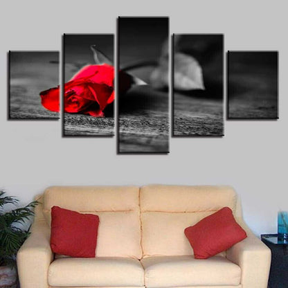 5 Pieces Lonely Red Rose Pictures For Living Room Flower Poster Modular Wall Ar
