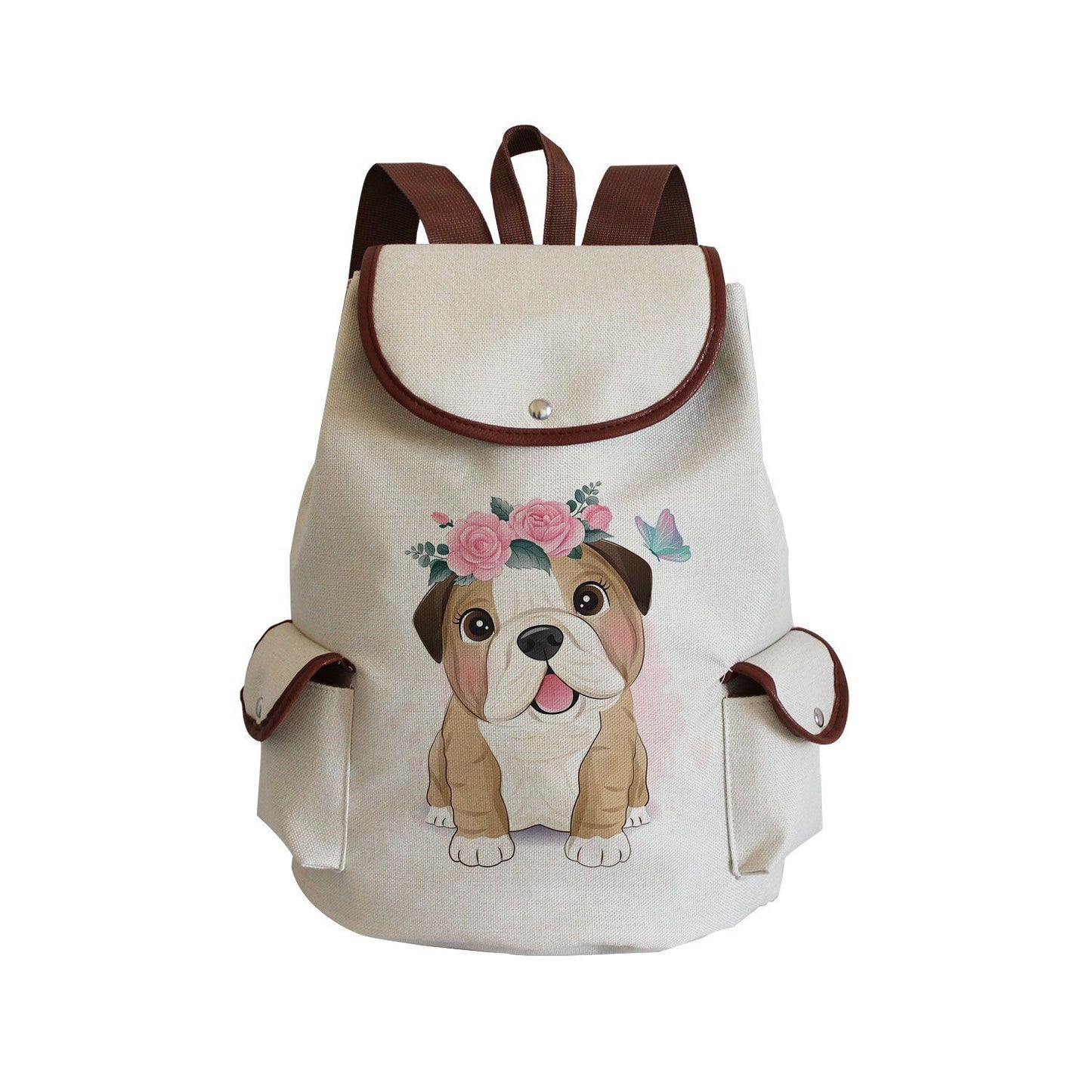 Dog Paw Print Backpack Drawstring Bags Linen Students Portable Cute Pug Printed