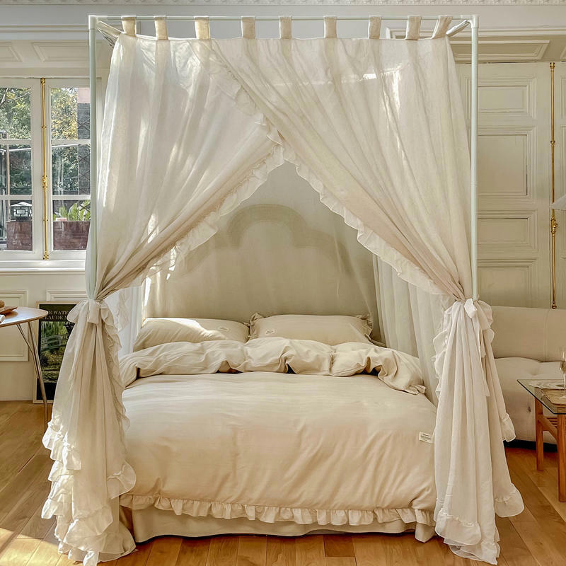 Flax Mosquito Net Bed Netting Canopy Summer France Bed Curtain & White Bracket