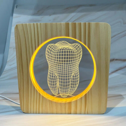 Table Lamps Wood 3D Tooth Shape Creative LED Light USB Kids Baby Birthday Gifts