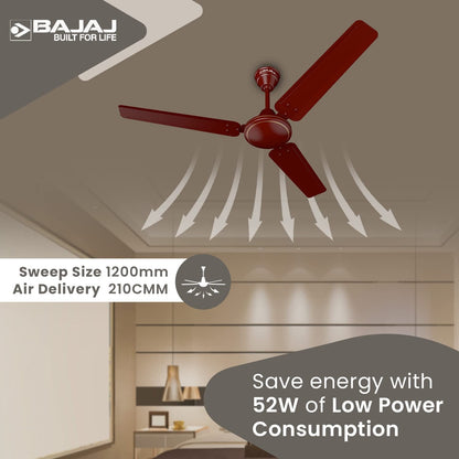 High Speed Frore 1200 mm Ceiling Fan Brown For Smart Home