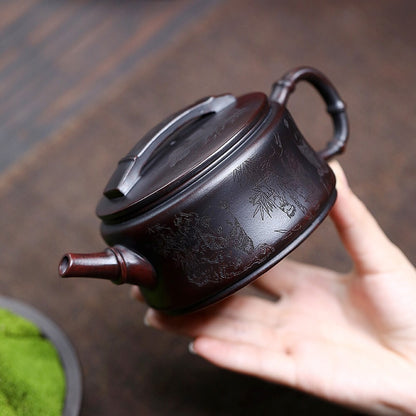 Handmade Tea Pot Panda Carved Real Yixing Zisha Clay Pot Ball Shaped Infuser New