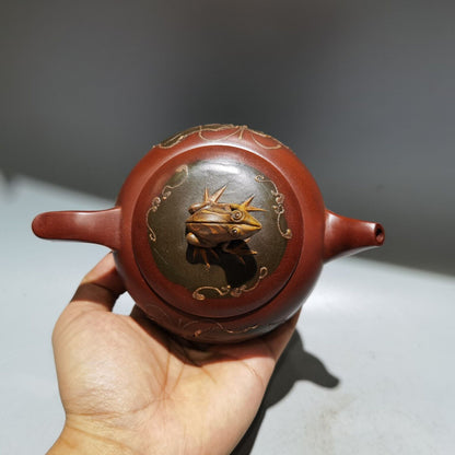 vintage chinese yixing purple clay teapot zisha ceremony frog lotus leaf teaware