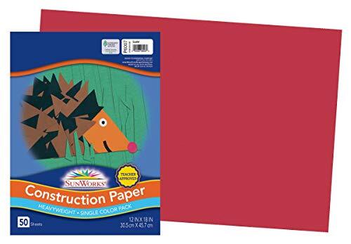Pacon SunWorks Construction Paper, 12"X18", 50-Count, Scarlet Paper - Recyclable
