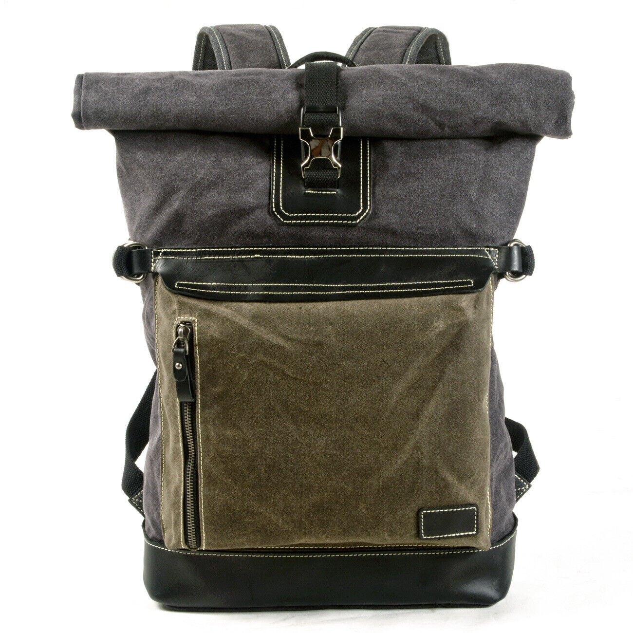 Retro Canvas Backpack Large-capacity Travel Bag Computer Bag Stitching Leather