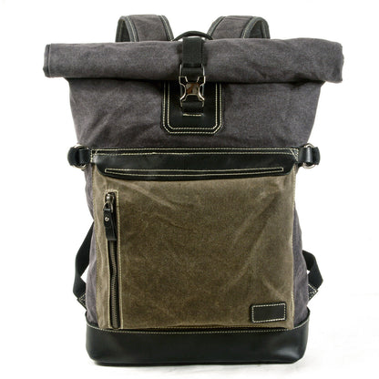 Retro Canvas Backpack Large-capacity Travel Bag Computer Bag Stitching Leather