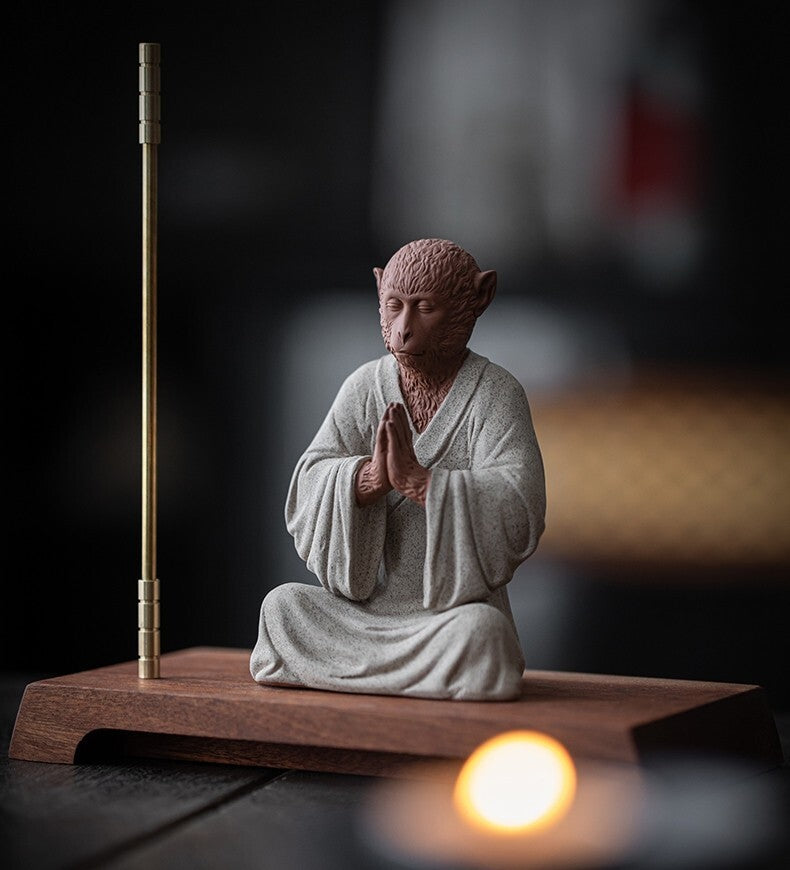 Zi Sha Sand Monkey King Sun Wukong Buddha Statue Folk Sculpture Zen Deco