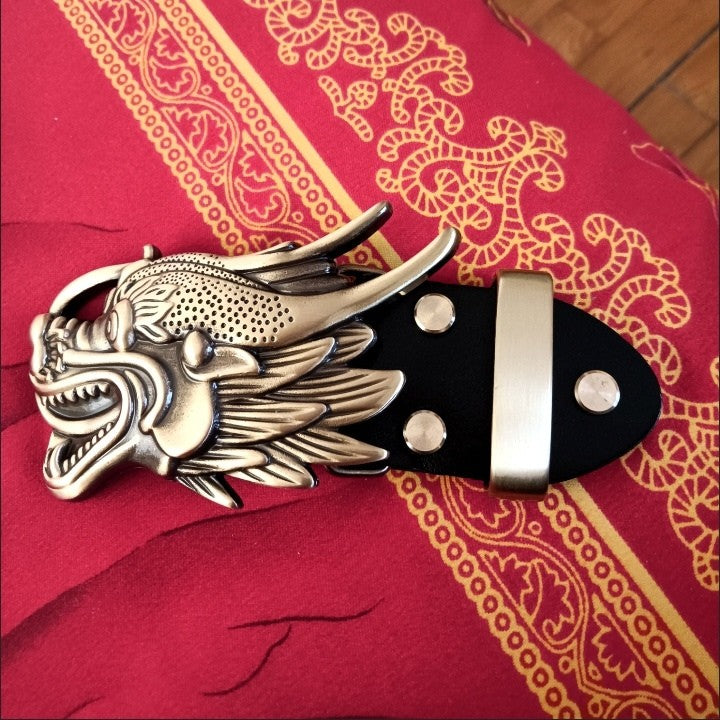 Solid Brass 3D Dragon Head Belt Buckle Men's Smooth Buckle for 3.8cm Belts