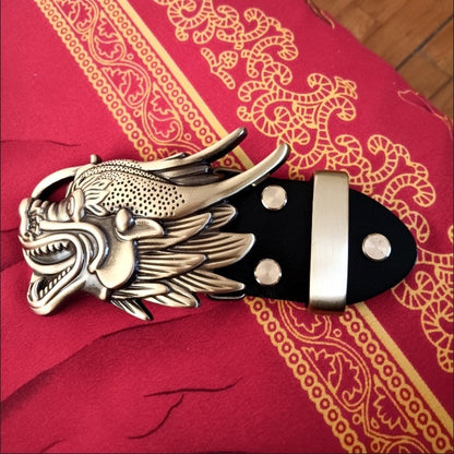 Solid Brass 3D Dragon Head Belt Buckle Men's Smooth Buckle for 3.8cm Belts