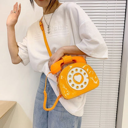 Telephone Shape Purse Handbag Shoulder Crossbody Bag Leather Tote Messenger Bag