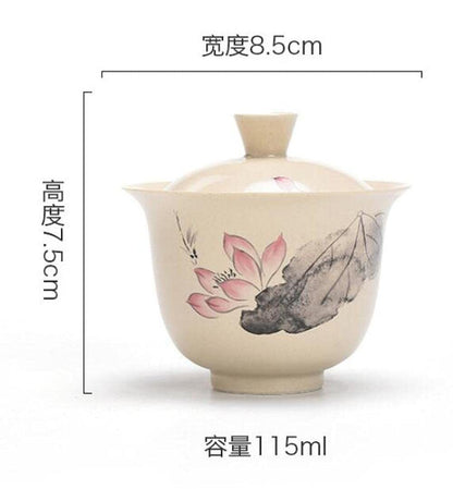 115ml Chinese Ceramics Lotus Pattern Gaiwan Retro Kung Fu Tea Set Tea Bowl Cup