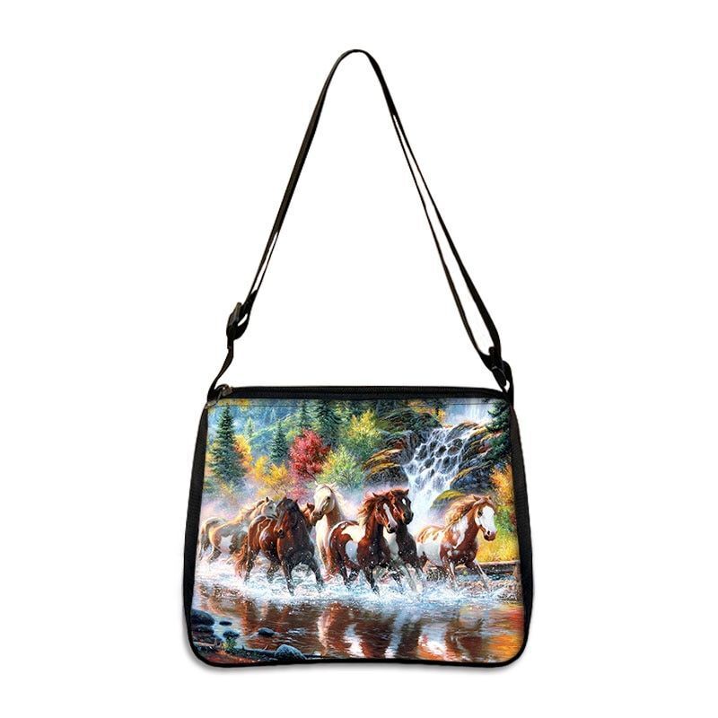 Horse Print Handbag Canvas Shoulder Bag Messenger Bags Travel Crossbody Nylon