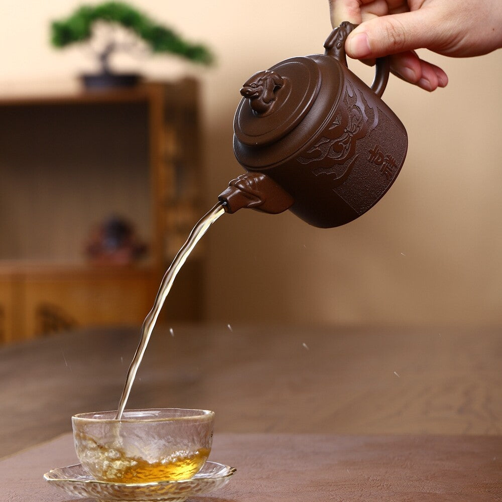 Chinese Character Carved Tea Pot Real Yixing Zisha Purple Grit Clay Pot Marked