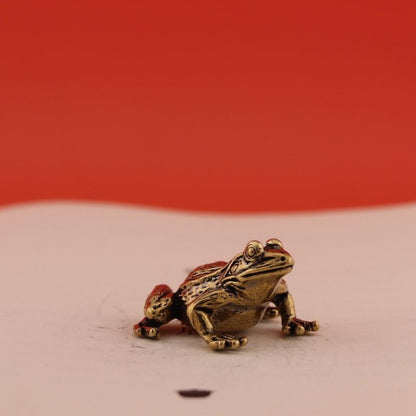 Brass Frog Tea Pet Desktop Ornament Handmade Collectible Antique Craft Figurine